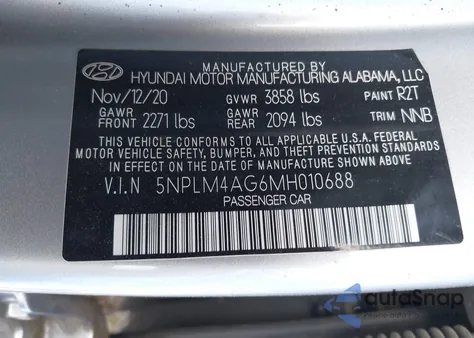 2021 Hyundai Elantra Sel z USA, uszkodzony, nr VIN 5NPLM4AG6MH010688